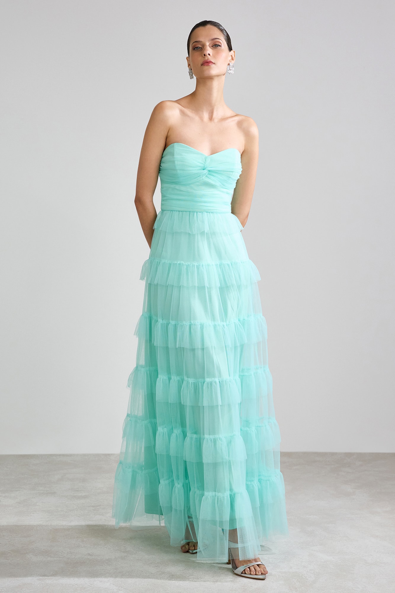 Vestido tule babados Menta