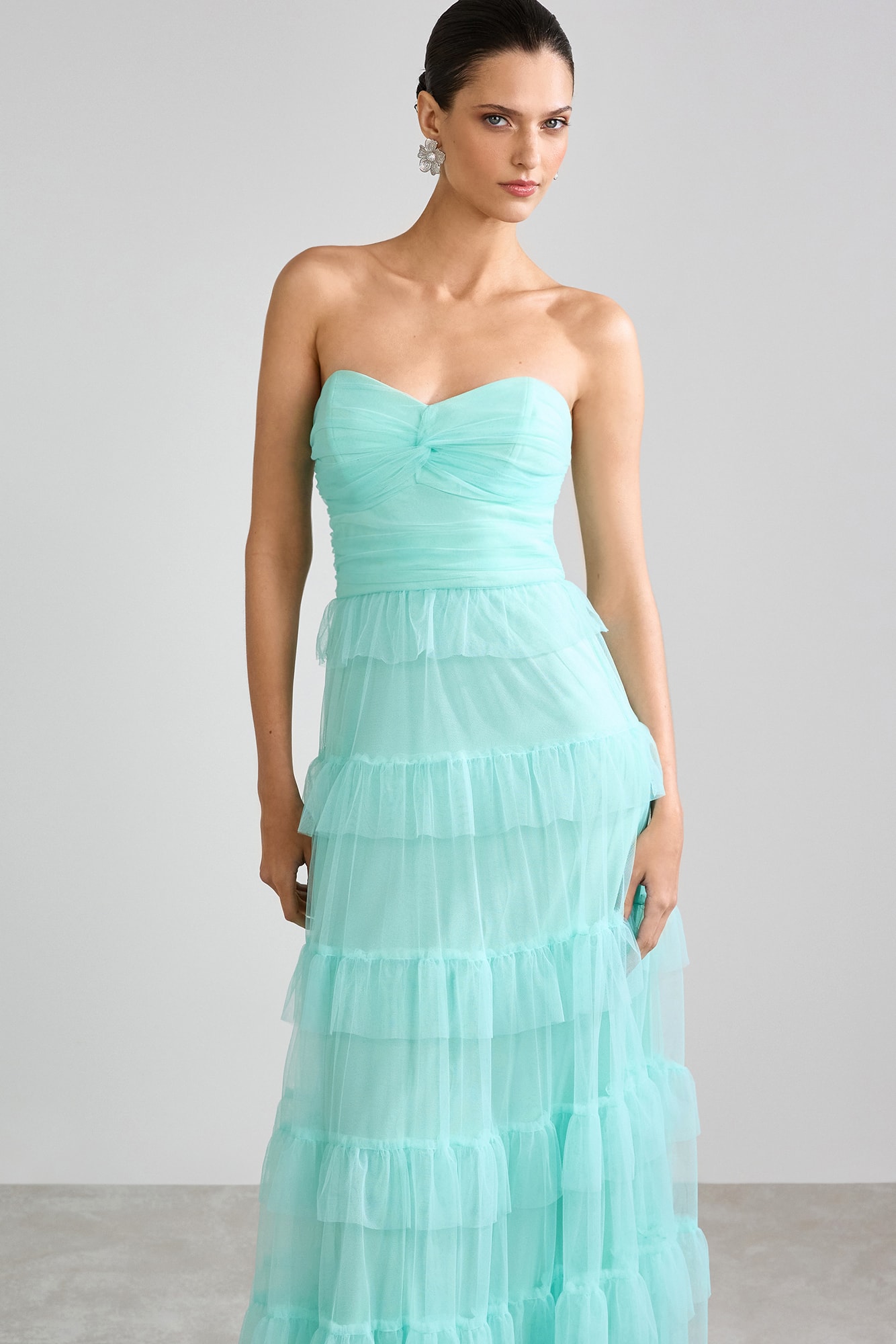 Vestido tule babados Menta