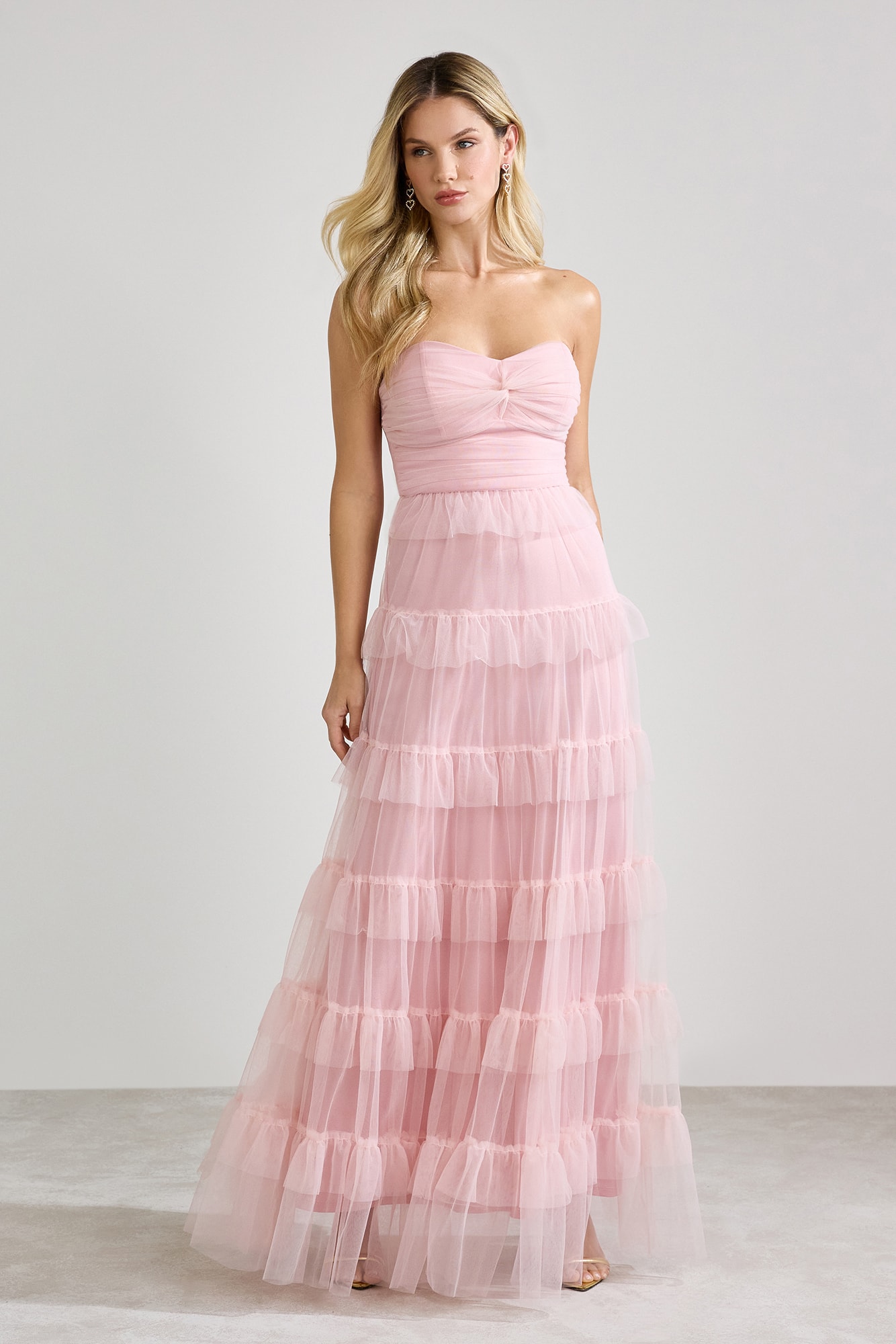 Vestido tule babados Rosé