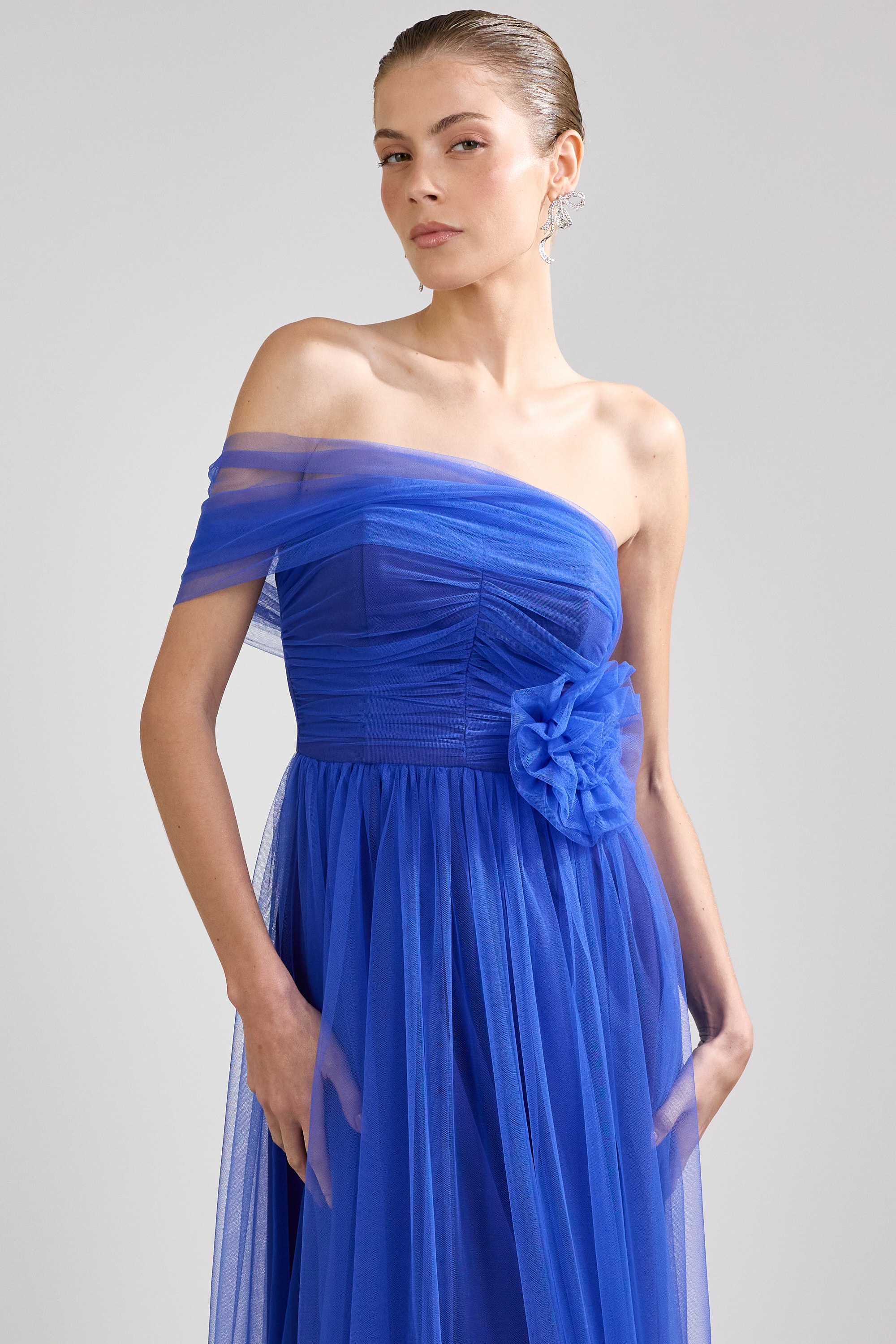 Vestido tule flor f Azul