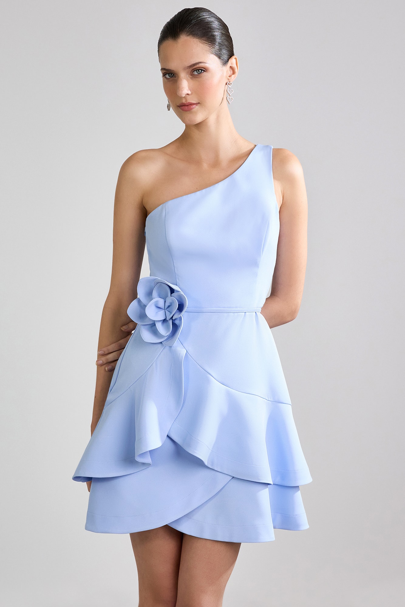 Vestido um ombro só selena Azul